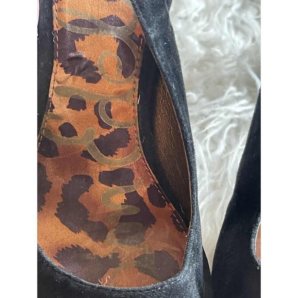 Sam Edelman Women’s Size 7.5 Black Suede Shoes Peep Toe Platform Heels - Picture 4 of 11